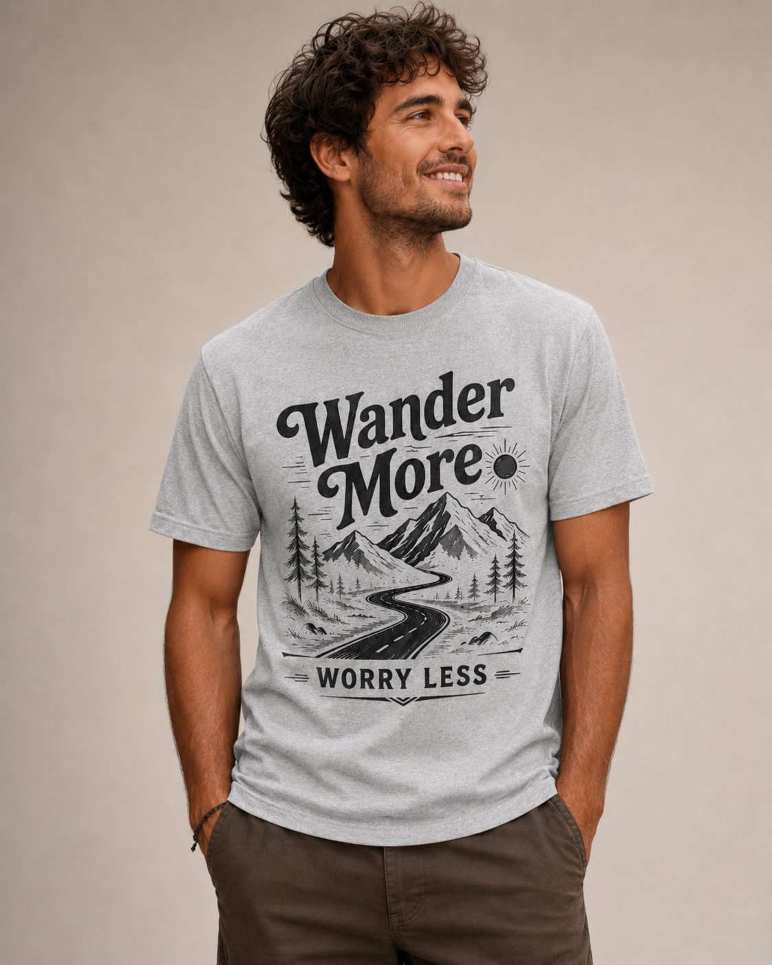 Wander More Worry Less Graphic T-Shirt-Sport Grey-4