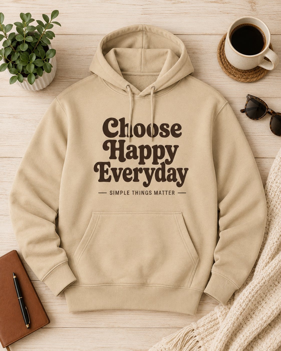 Choose Happy Everyday Hoodie-Sand-3
