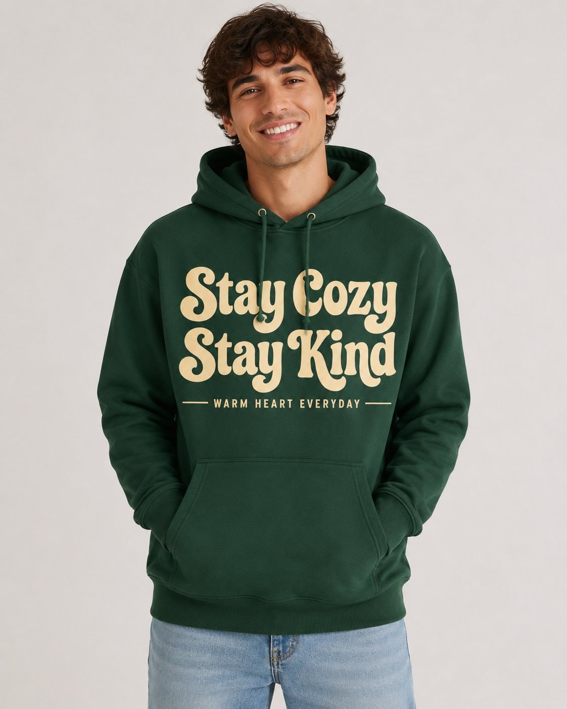 Stay Cozy Stay Kind Hoodie-Forest Green-4