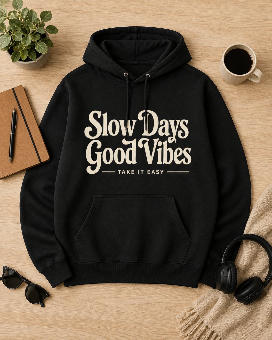 Slow Days Good Vibes Hoodie-Black-3