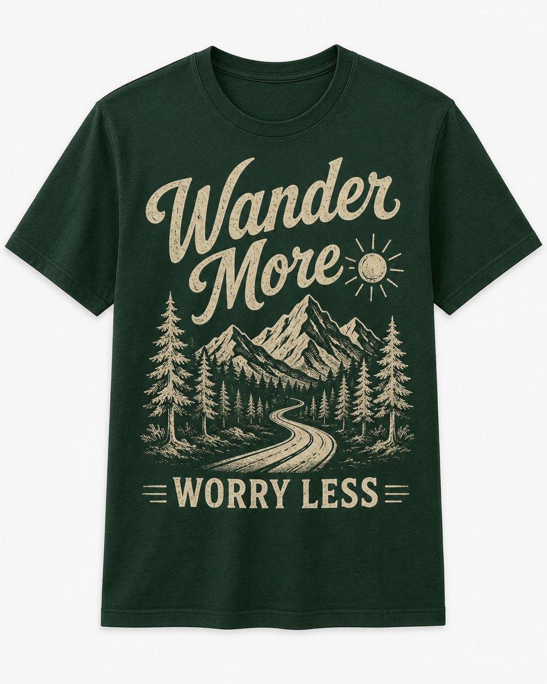 Wander More Worry Less Graphic T-Shirt-Forest Green-1