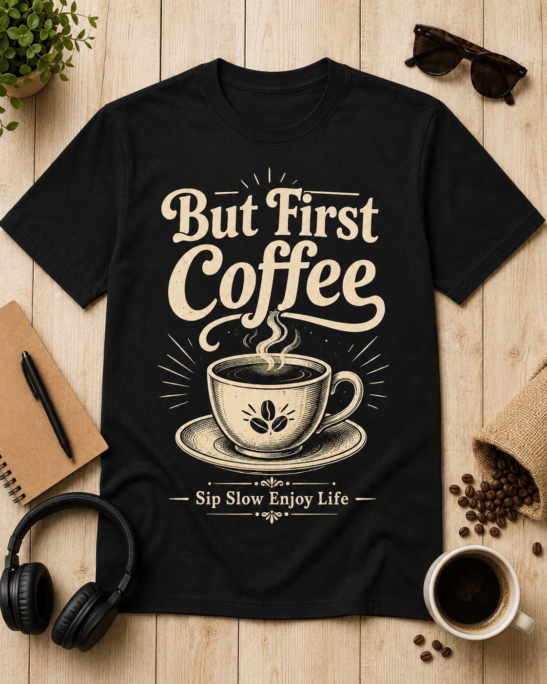 But First Coffee Graphic T-Shirt-Black-3