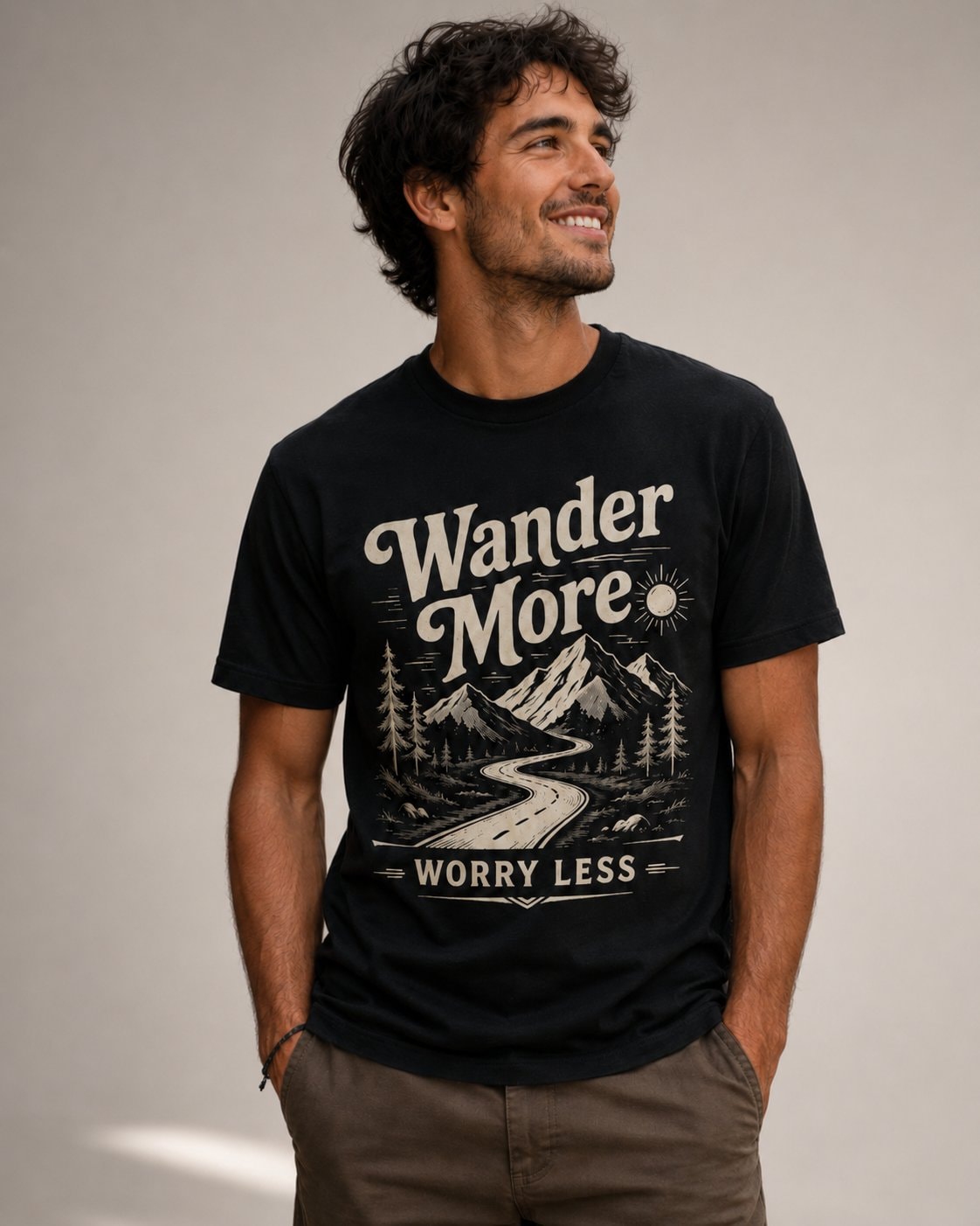 Wander More Worry Less Graphic T-Shirt-Black-3