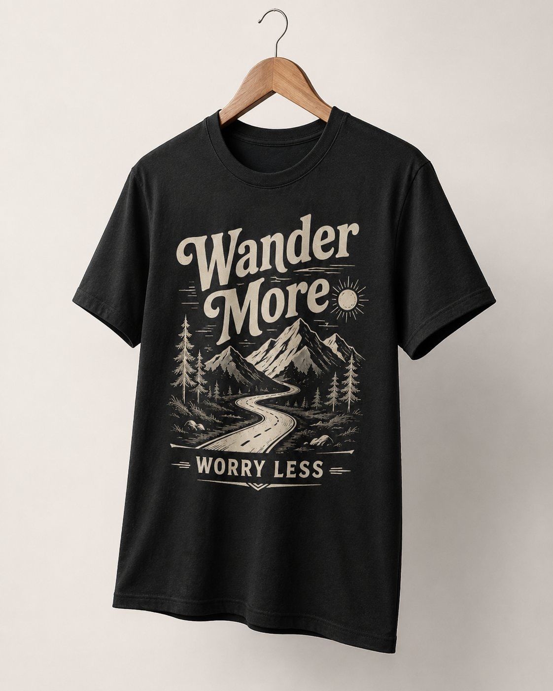 Wander More Worry Less Graphic T-Shirt-Black-2