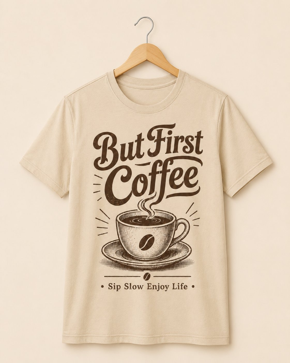 But First Coffee Graphic T-Shirt-Sand-2