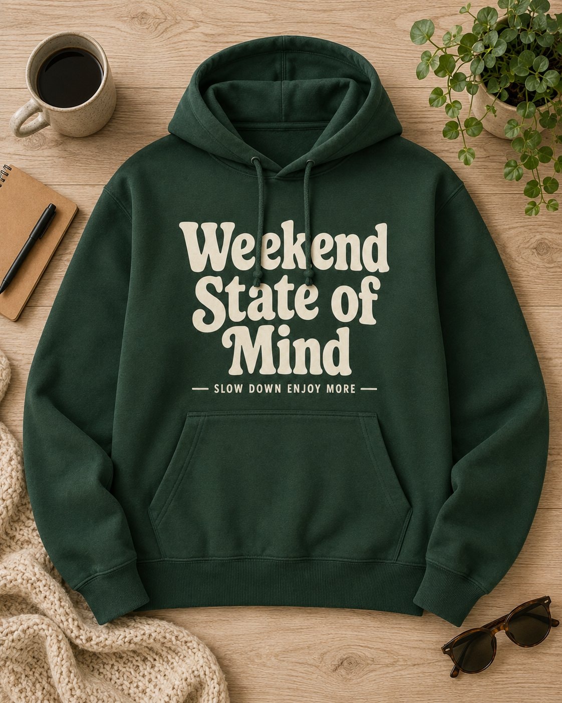 Weekend State of Mind Hoodie-Forest Green-3