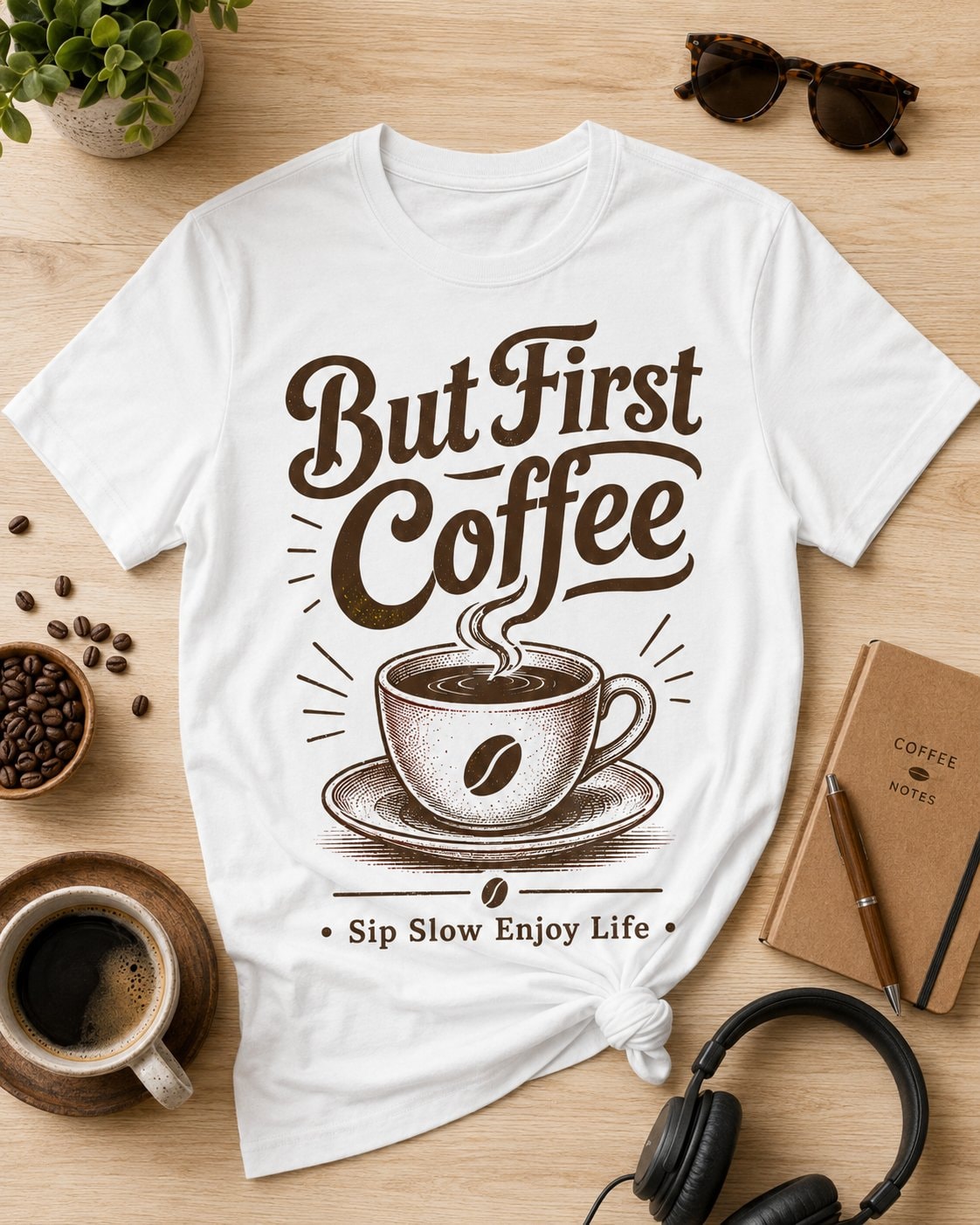 But First Coffee Graphic T-Shirt-White-3