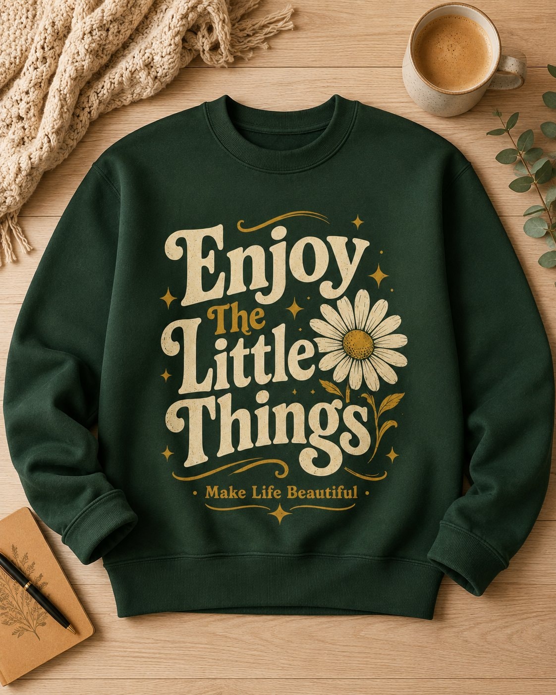 Enjoy The Little Things Sweatshirt-Forest Green-3