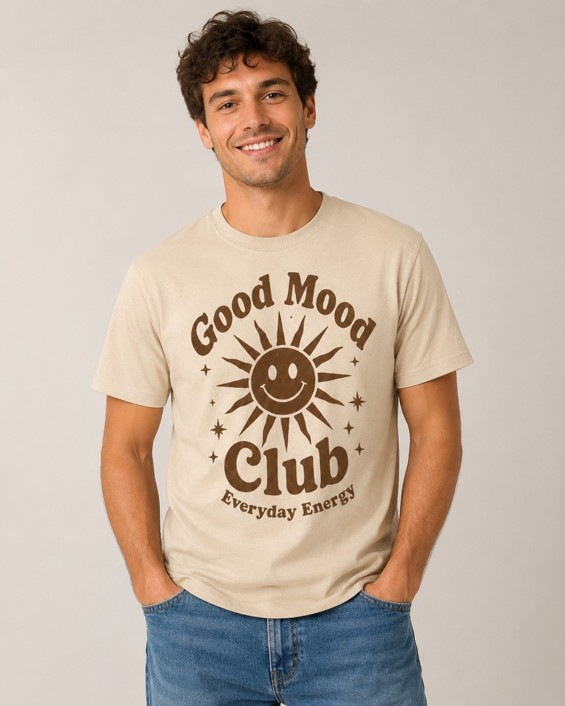 Good Mood Club Graphic T-Shirt-Sand-4