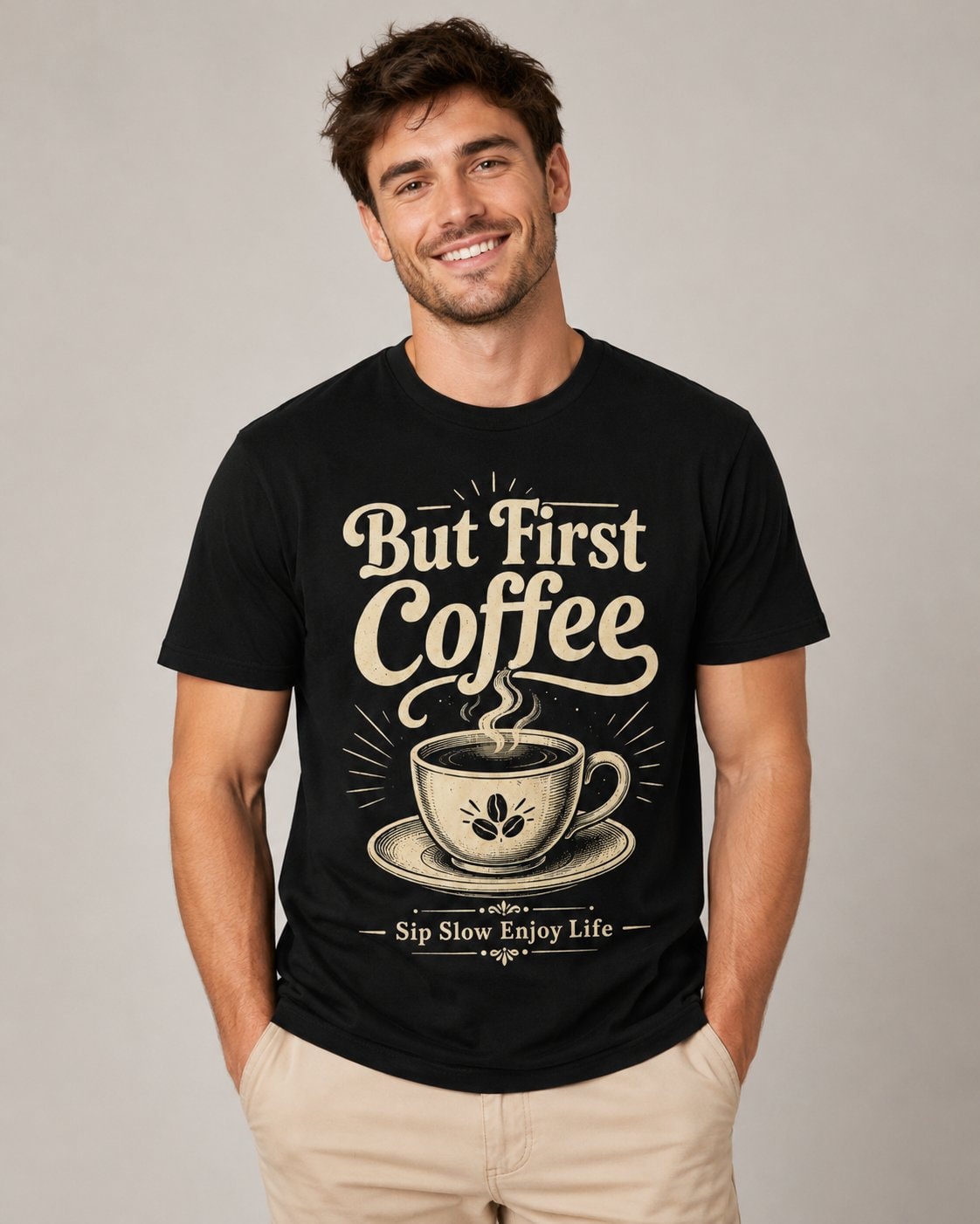 But First Coffee Graphic T-Shirt-Black-4