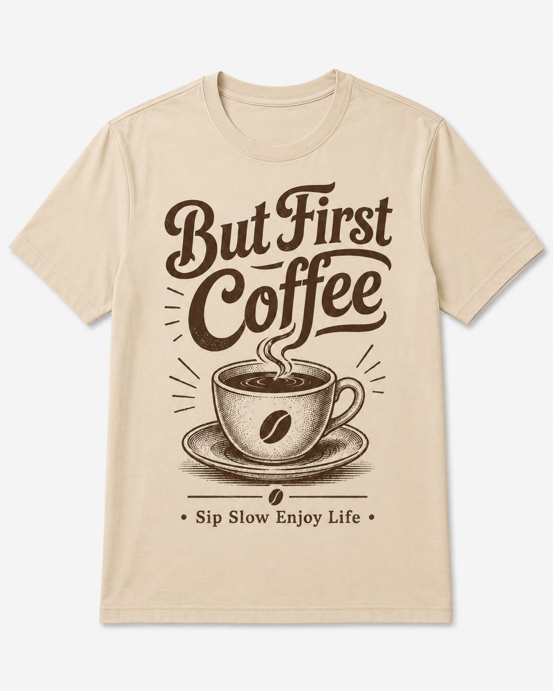 But First Coffee Graphic T-Shirt-Sand-1