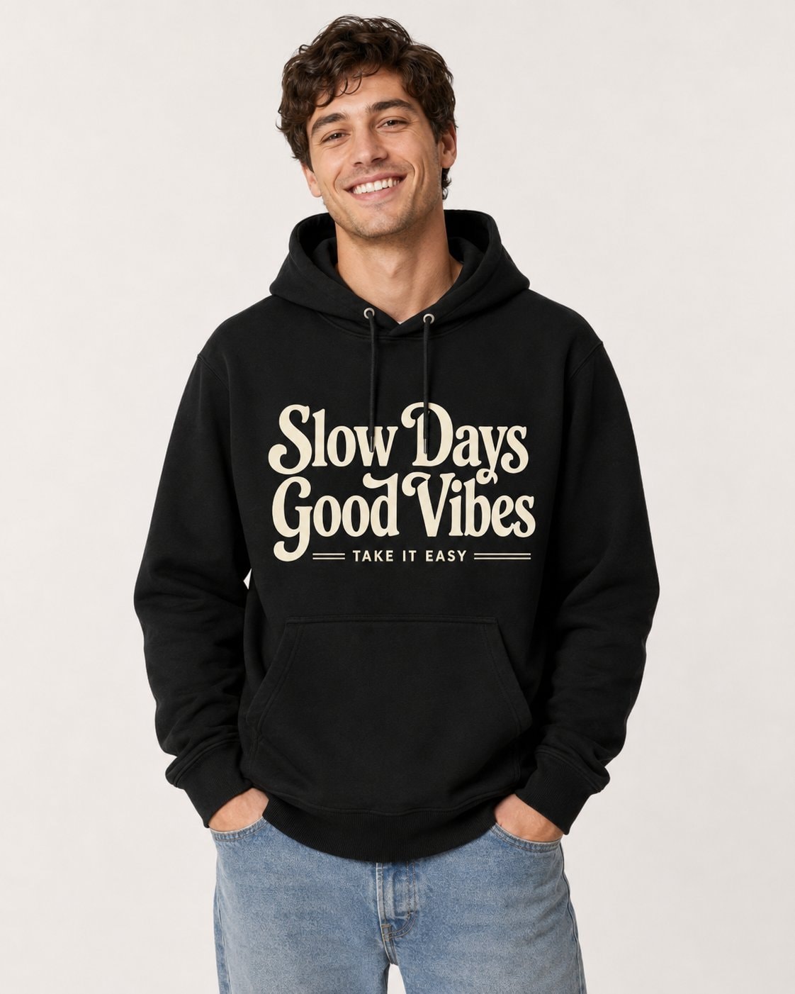 Slow Days Good Vibes Hoodie-Black-4