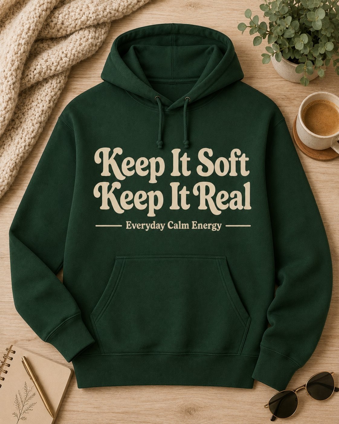 Keep It Soft Keep It Real Hoodie-Forest Green-3