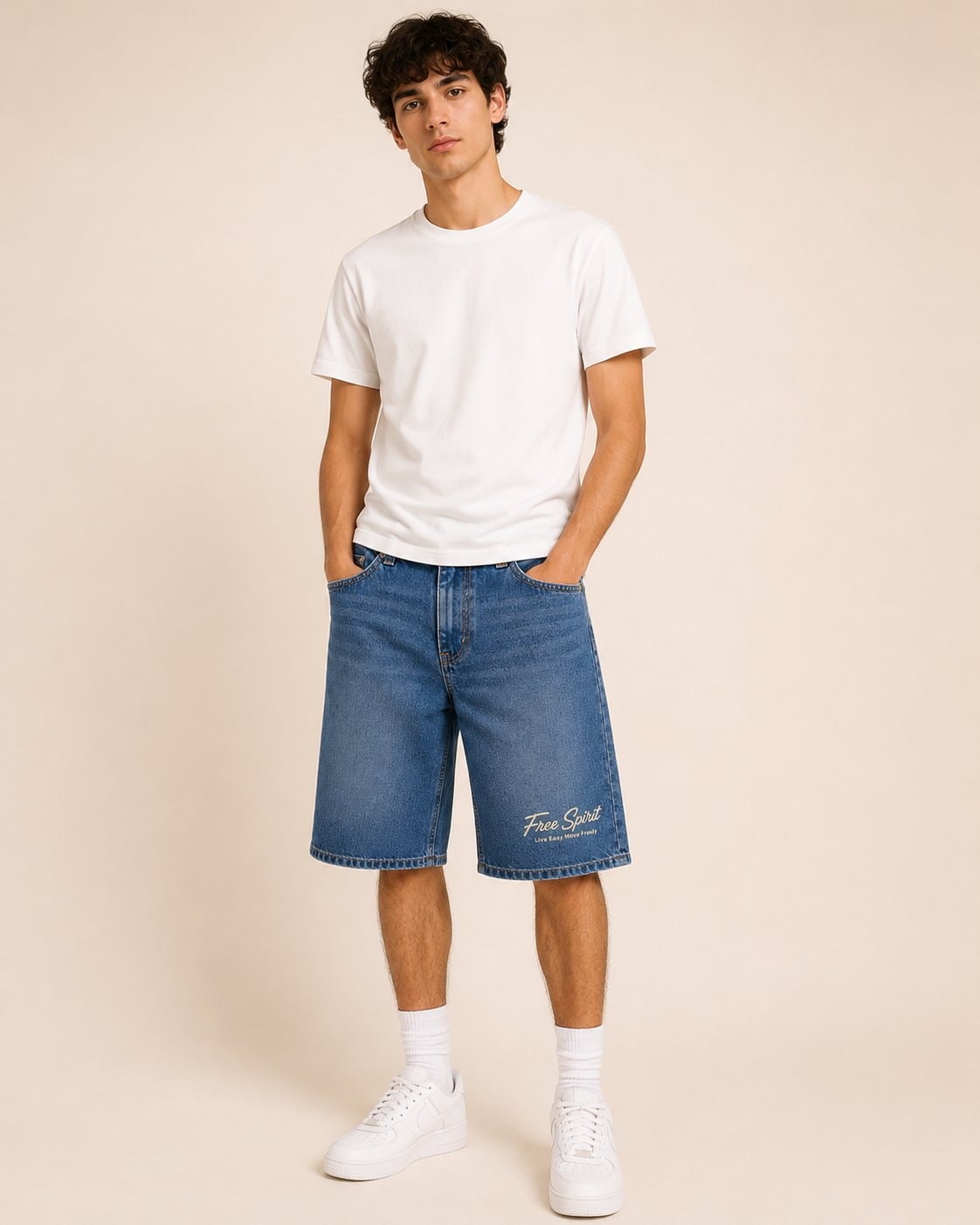 Free Spirit Denim Half Pants-Classic Blue-4