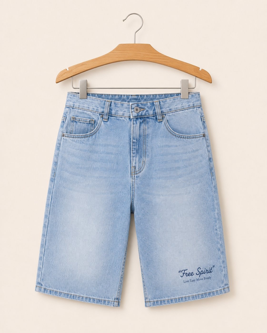 Free Spirit Denim Half Pants-Light Blue-2