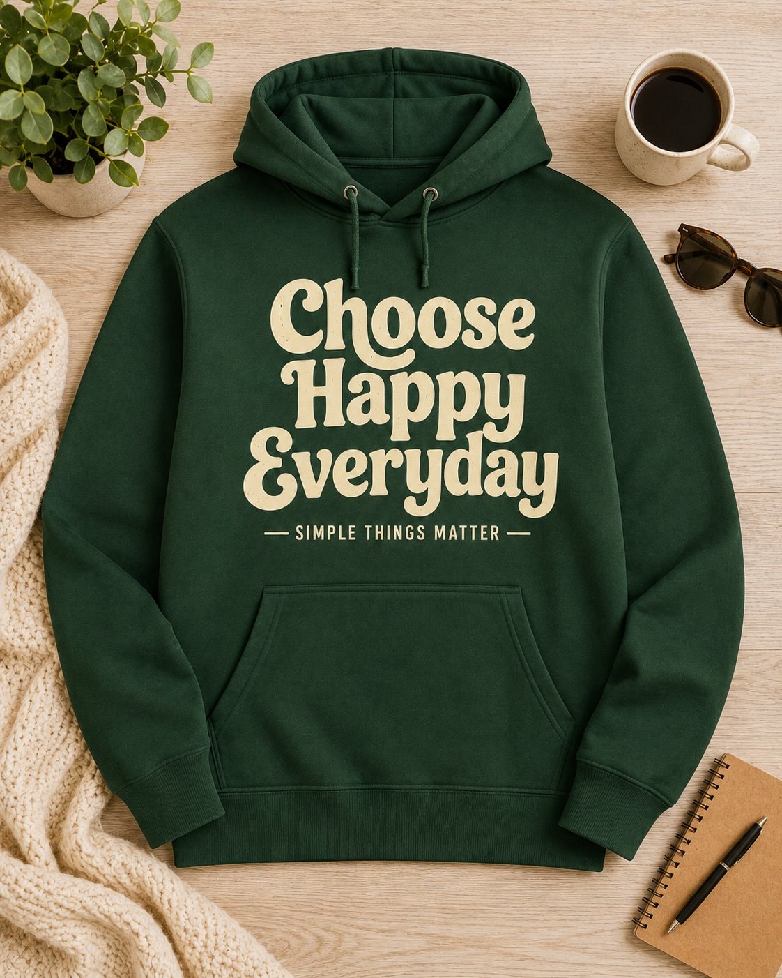 Choose Happy Everyday Hoodie-Forest Green-3
