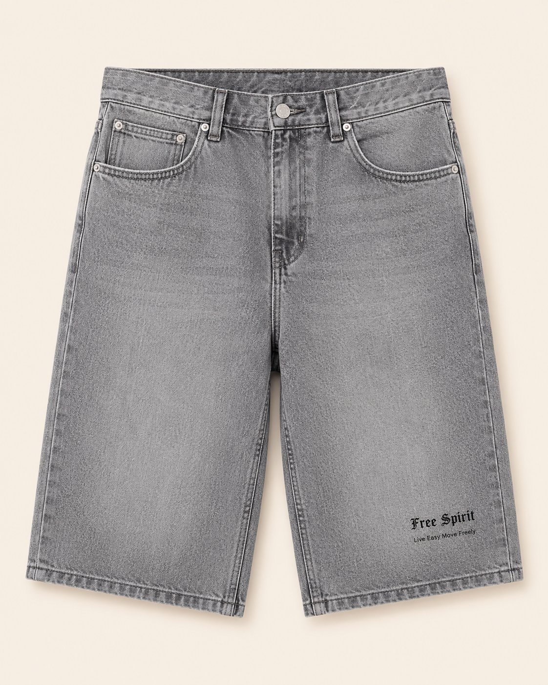 Free Spirit Denim Half Pants-Grey-1