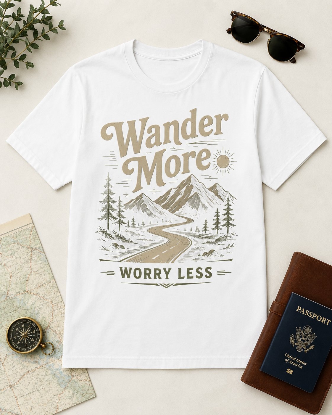 Wander More Worry Less Graphic T-Shirt-White-2