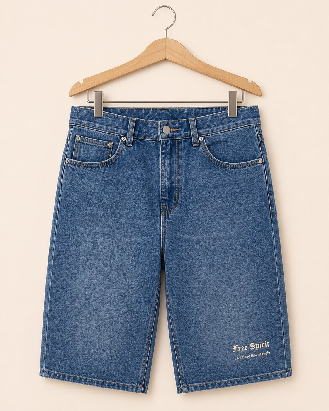 Free Spirit Denim Half Pants-Classic Blue-2