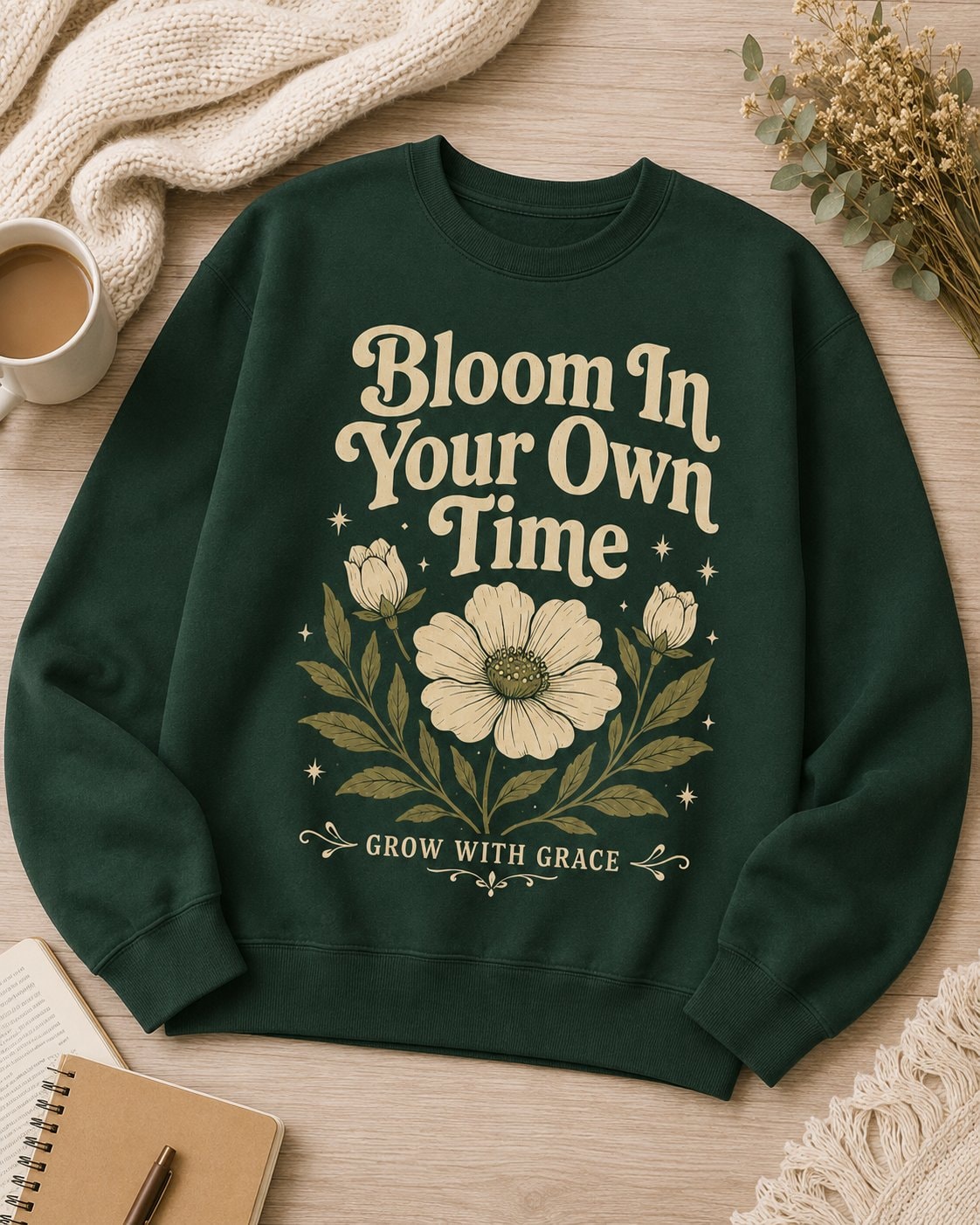 Bloom In Your Own Time Sweatshirt-Forest Green-3