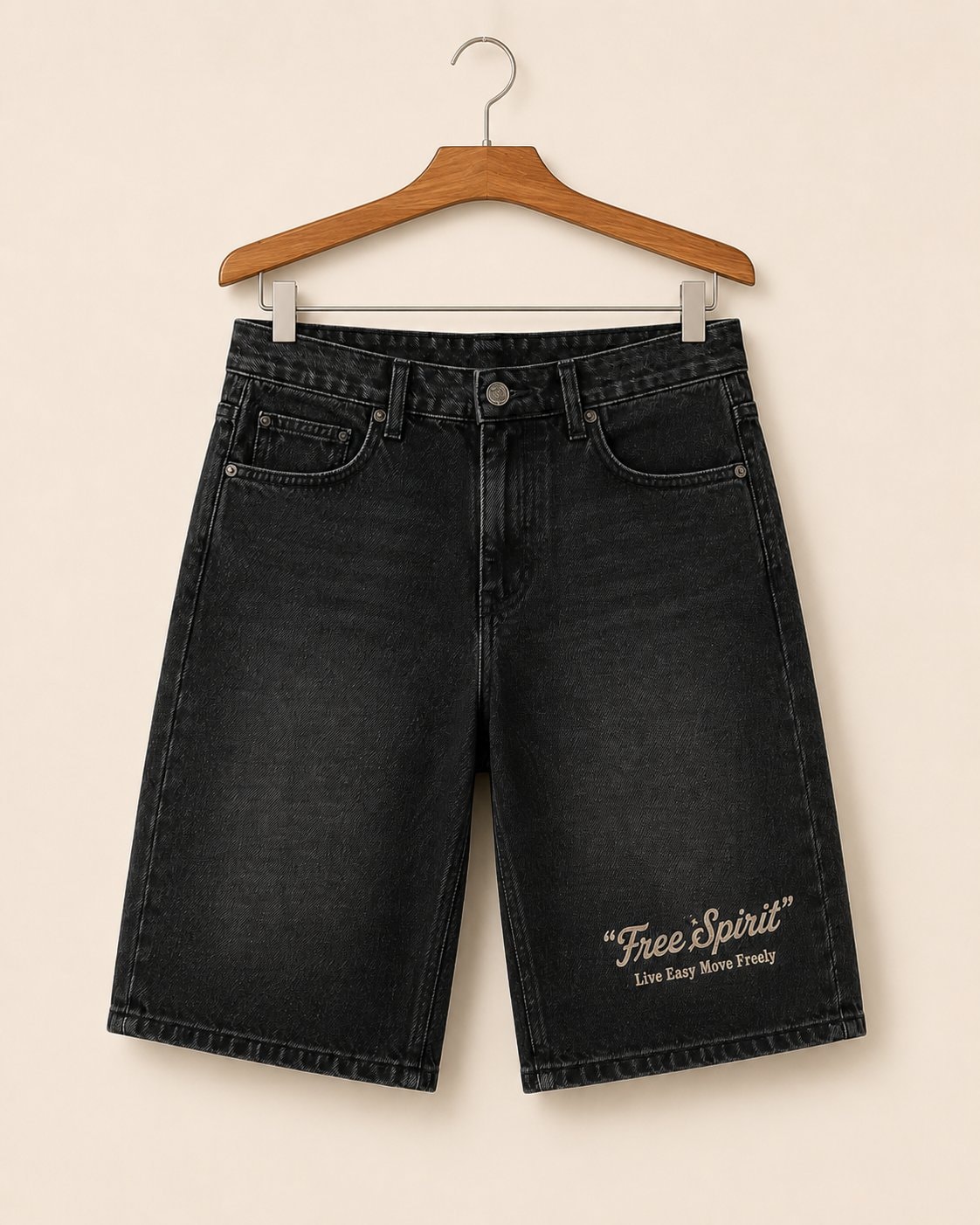Free Spirit Denim Half Pants-Black-2