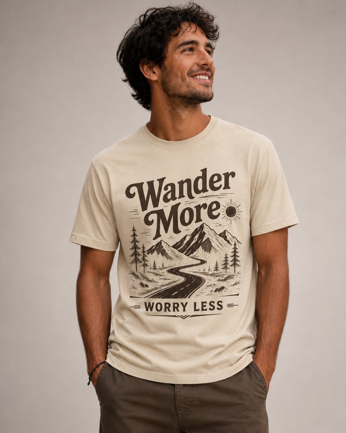 Wander More Worry Less Graphic T-Shirt-Sand-4
