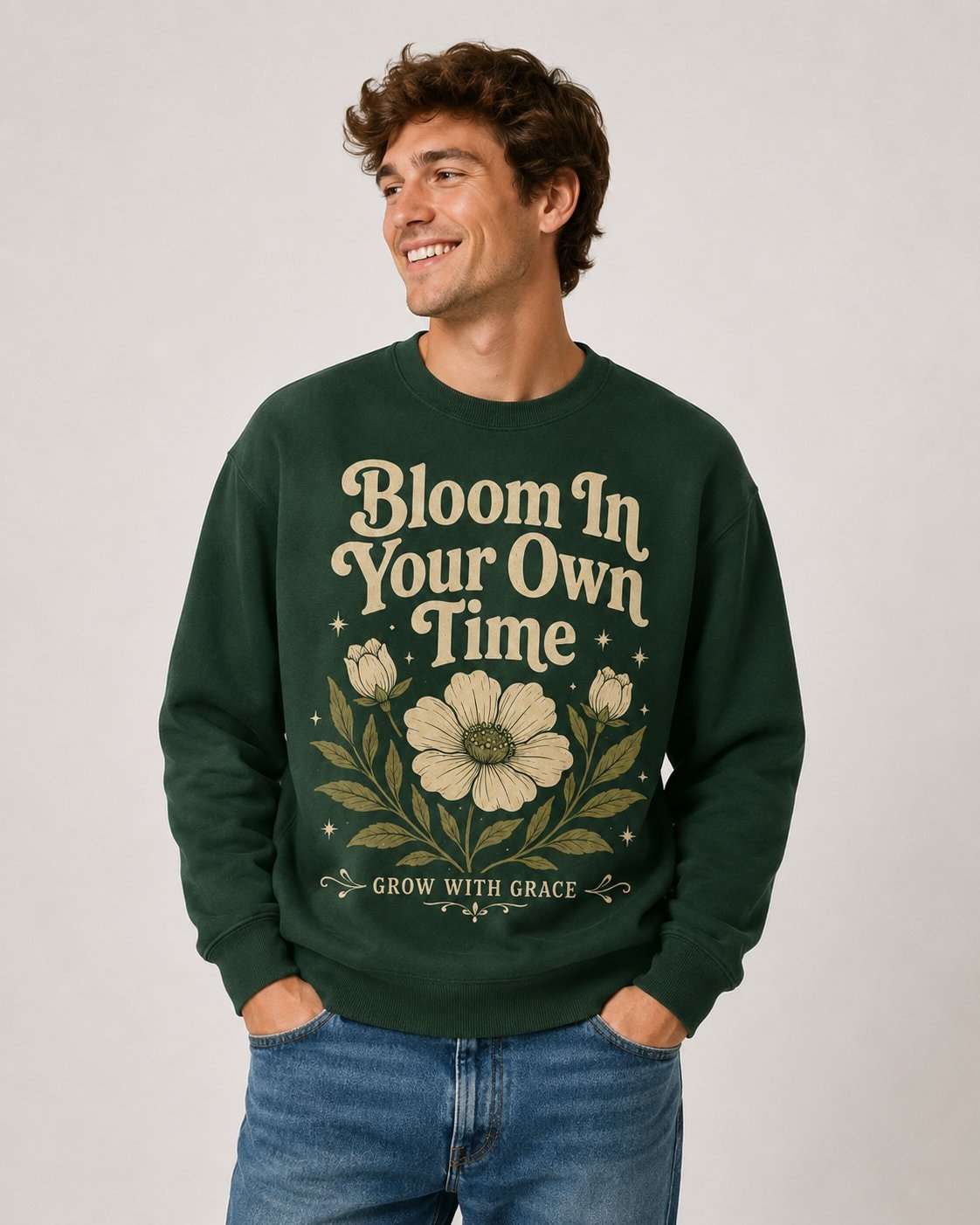Bloom In Your Own Time Sweatshirt-Forest Green-4