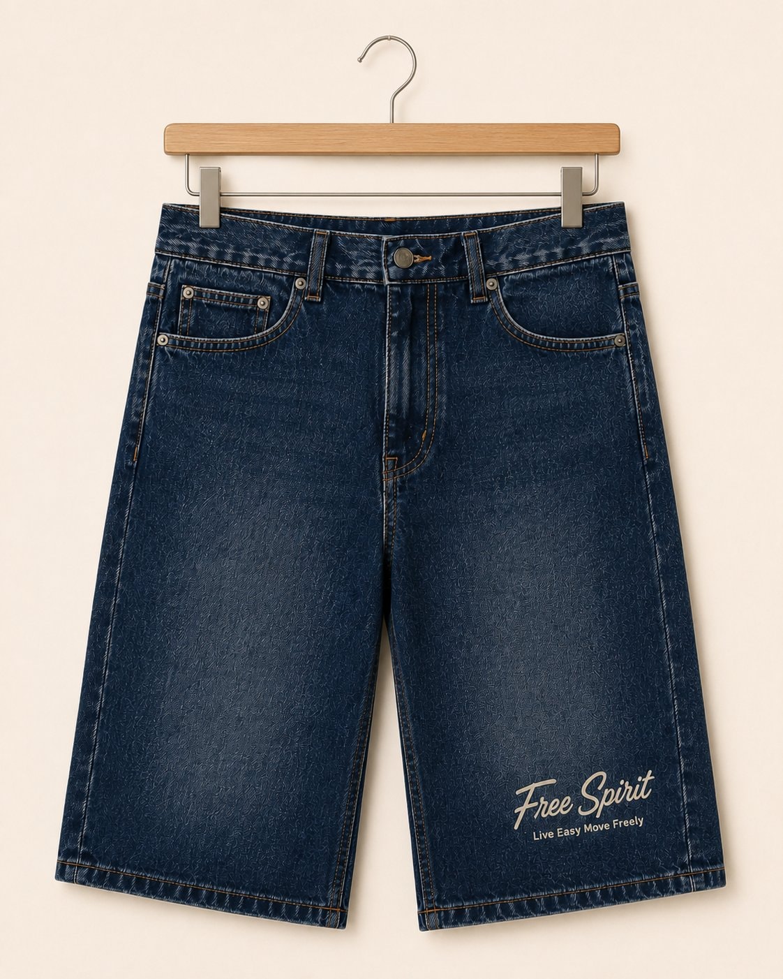 Free Spirit Denim Half Pants-Vintage Dark Blue-2