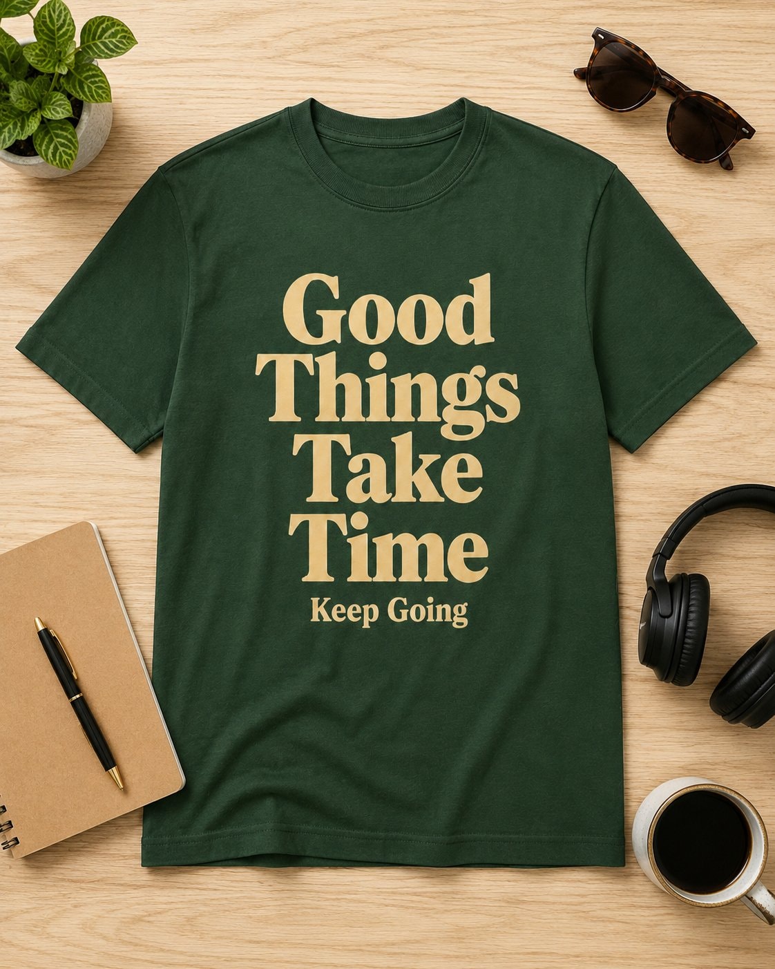 Good Things Take Time Quote T-Shirt-Forest Green-3