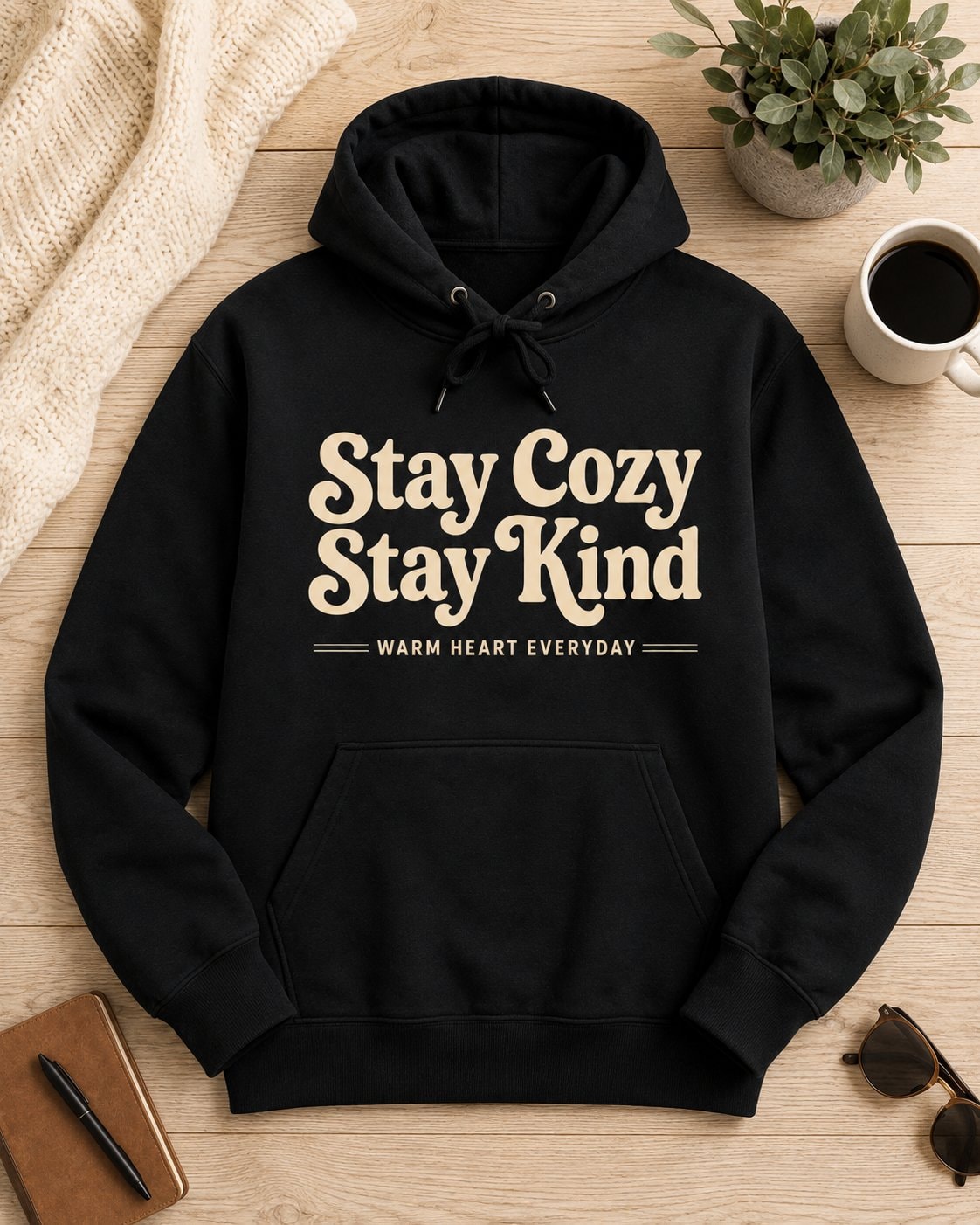 Stay Cozy Stay Kind Hoodie-Black-3