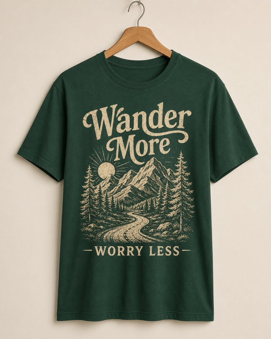 Wander More Worry Less Graphic T-Shirt-Forest Green-2