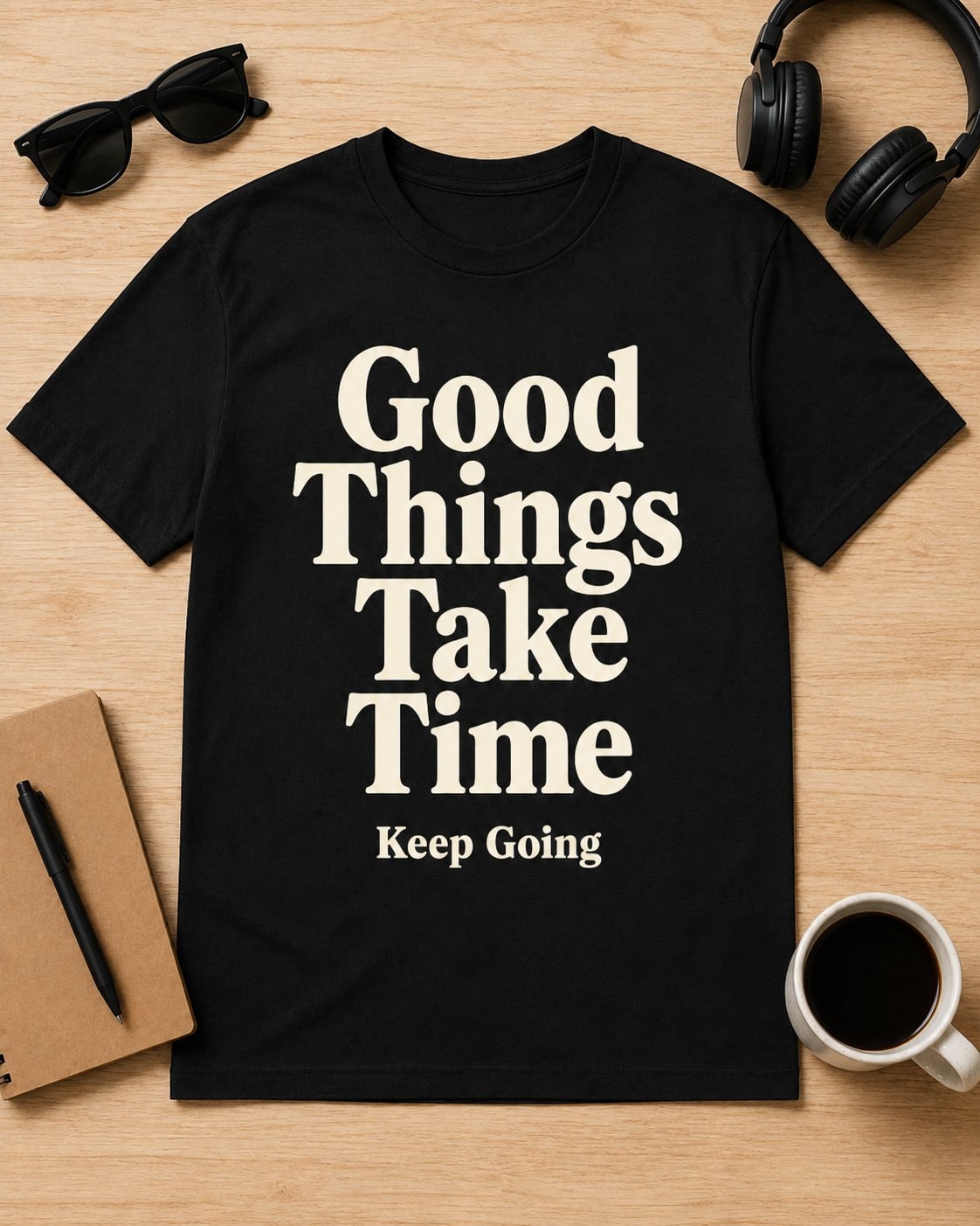 Good Things Take Time Quote T-Shirt-Black-3