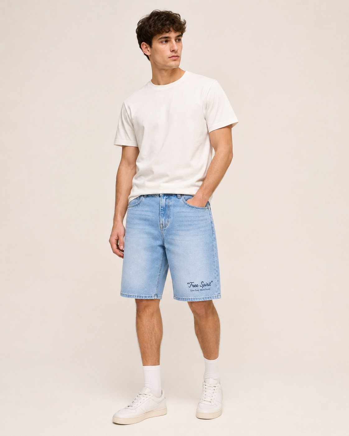 Free Spirit Denim Half Pants-Light Blue-4