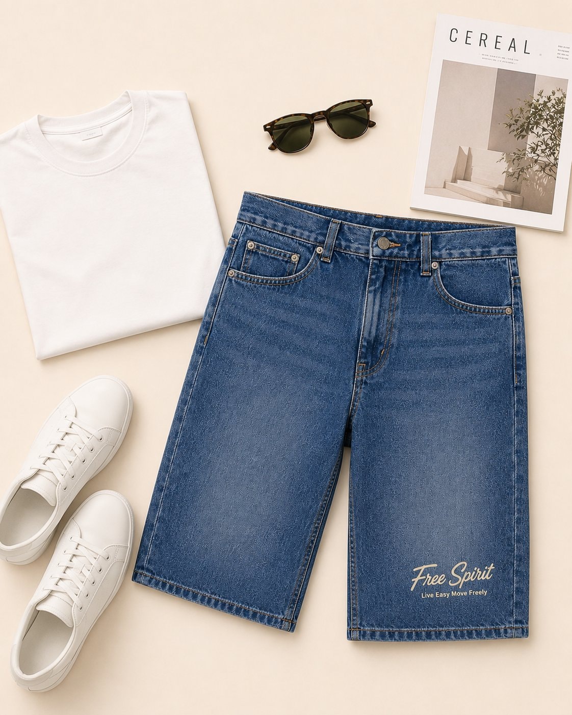 Free Spirit Denim Half Pants-Classic Blue-3