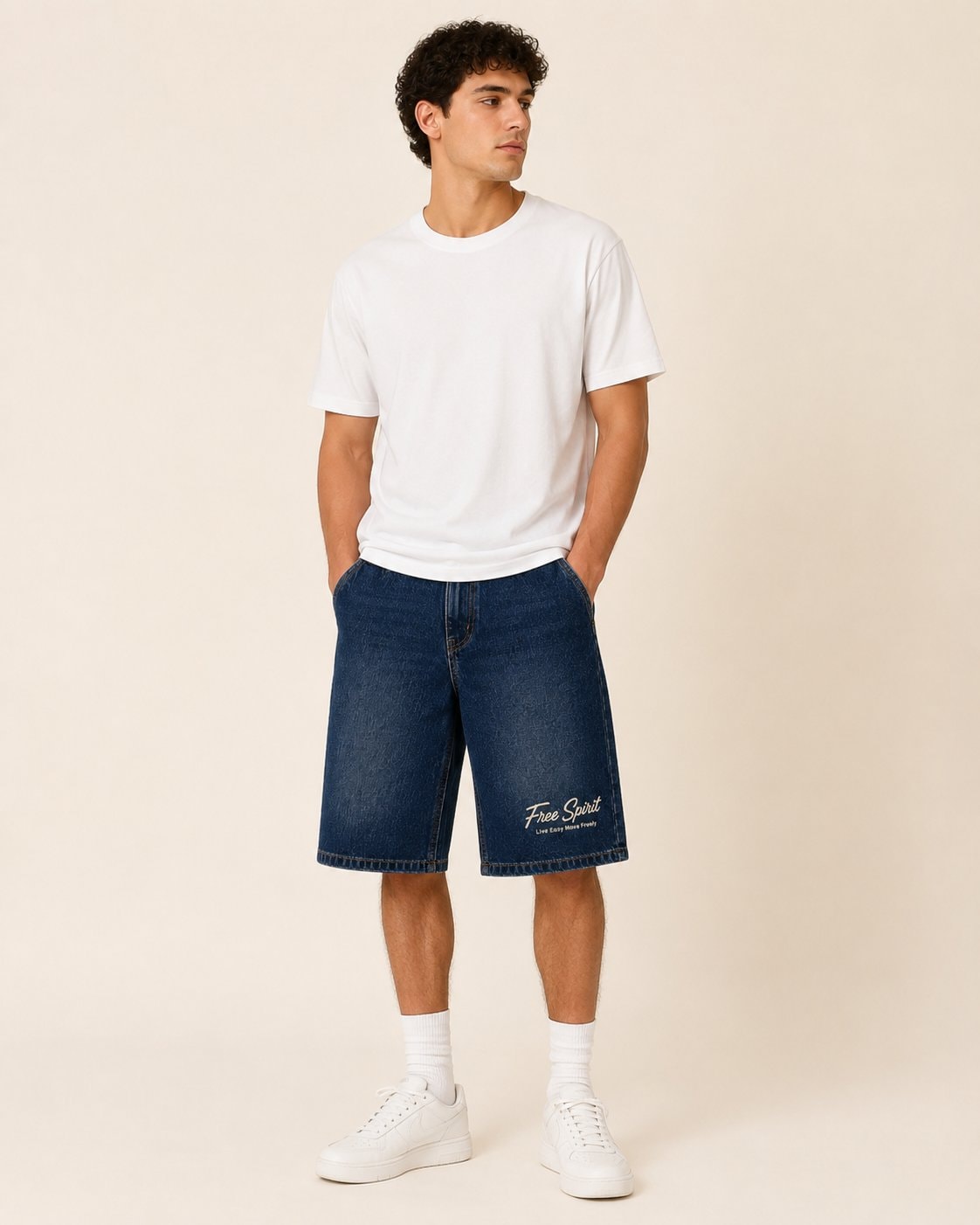 Free Spirit Denim Half Pants-Vintage Dark Blue-4