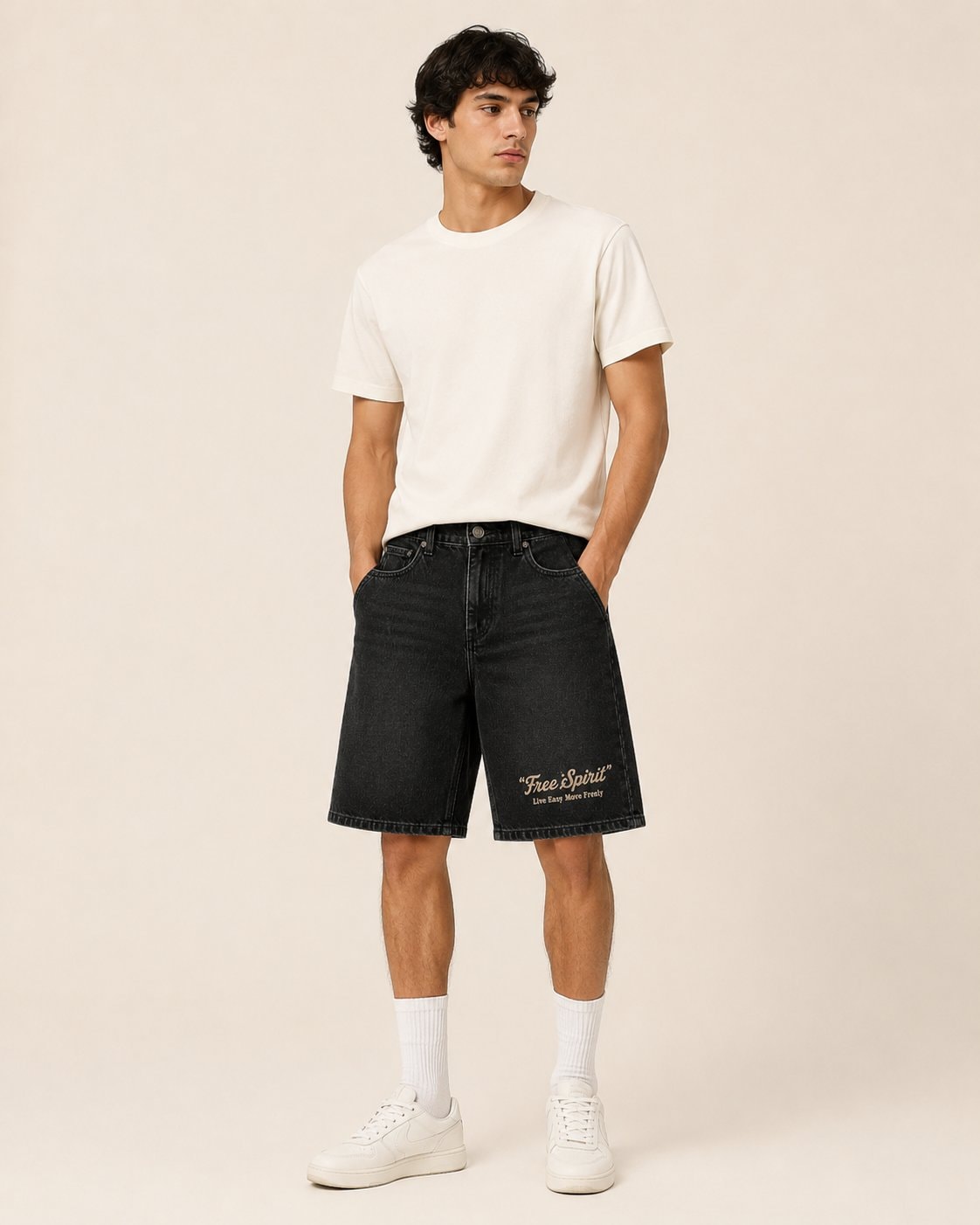 Free Spirit Denim Half Pants-Black-4