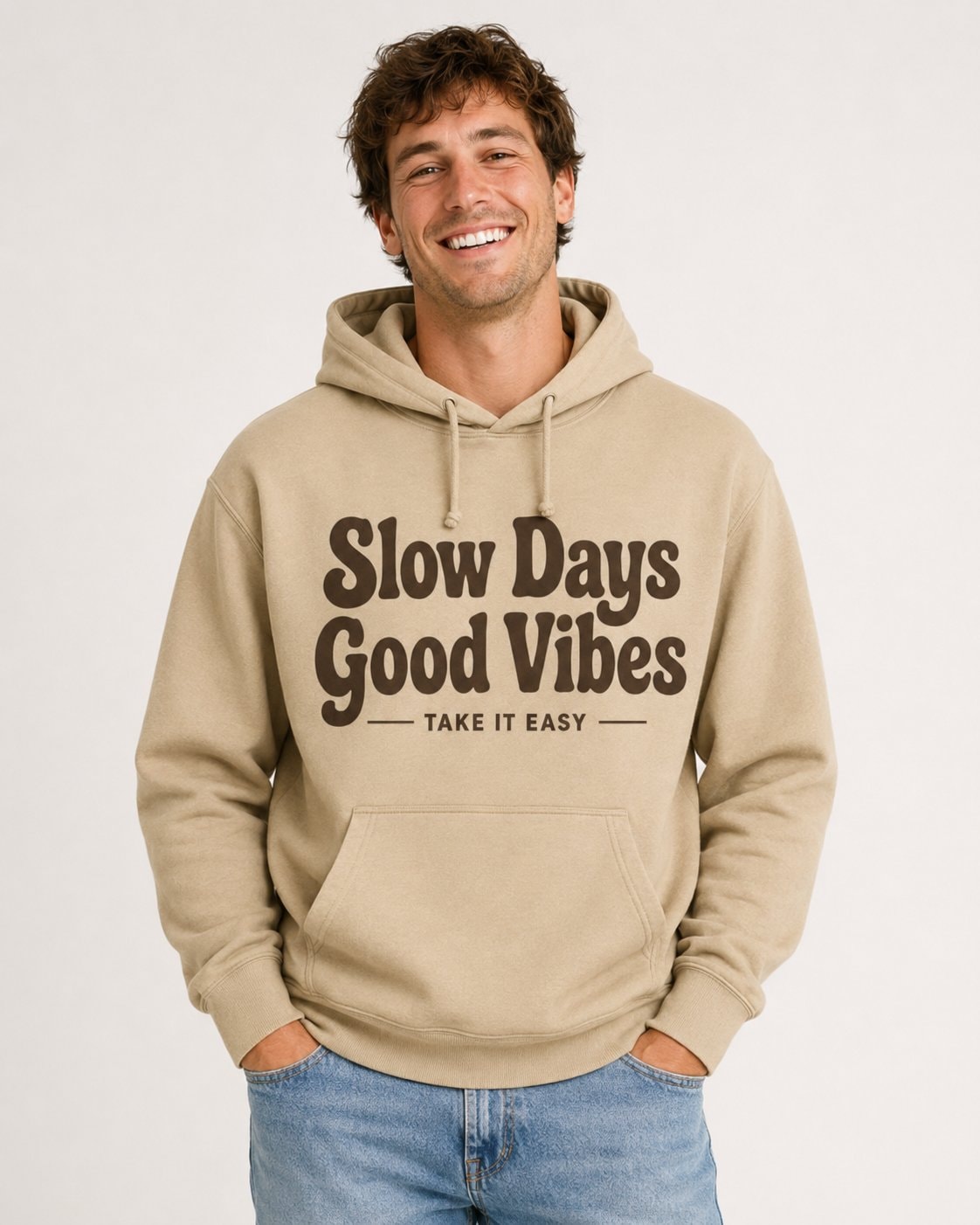 Slow Days Good Vibes Hoodie-Sand-4