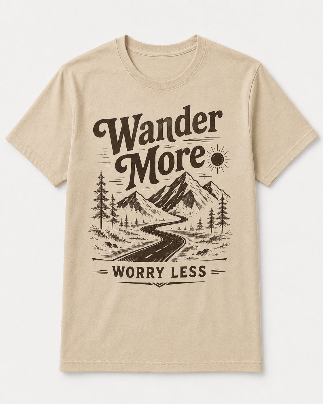 Wander More Worry Less Graphic T-Shirt-Sand-1