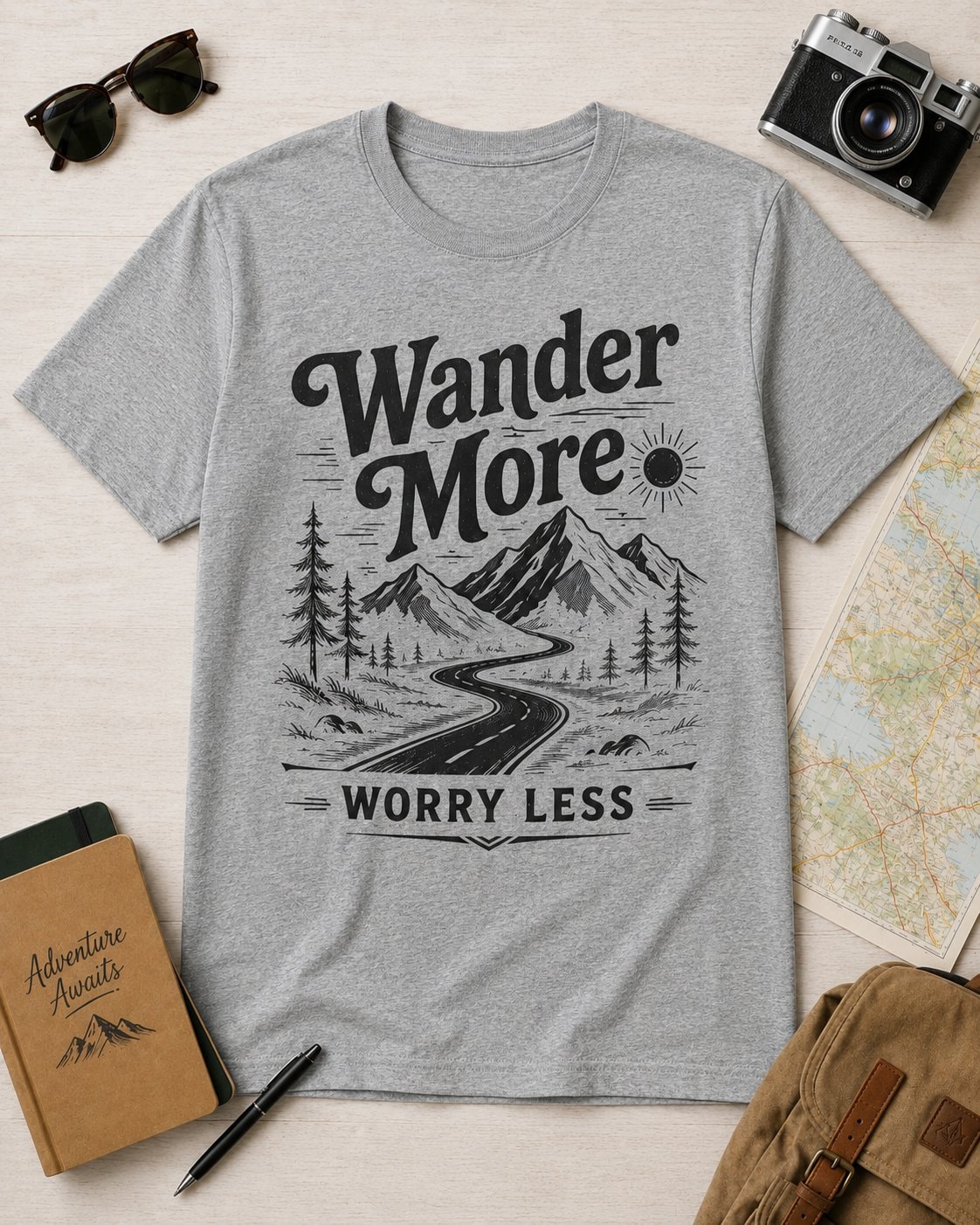 Wander More Worry Less Graphic T-Shirt-Sport Grey-3