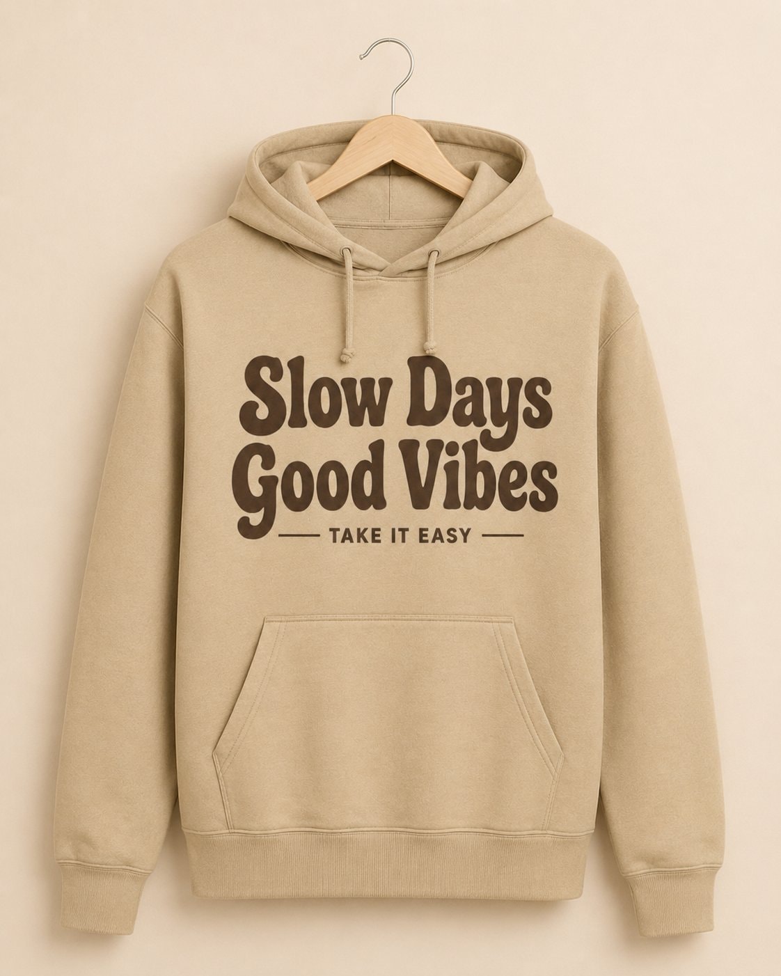 Slow Days Good Vibes Hoodie-Sand-2