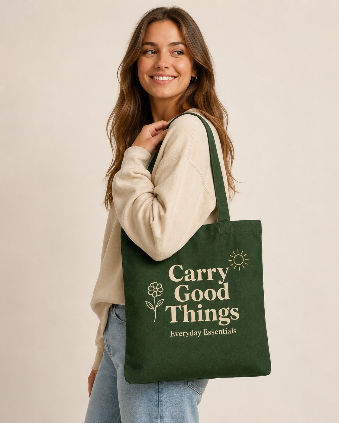 Carry Good Things Tote Bag-Forest Green-4