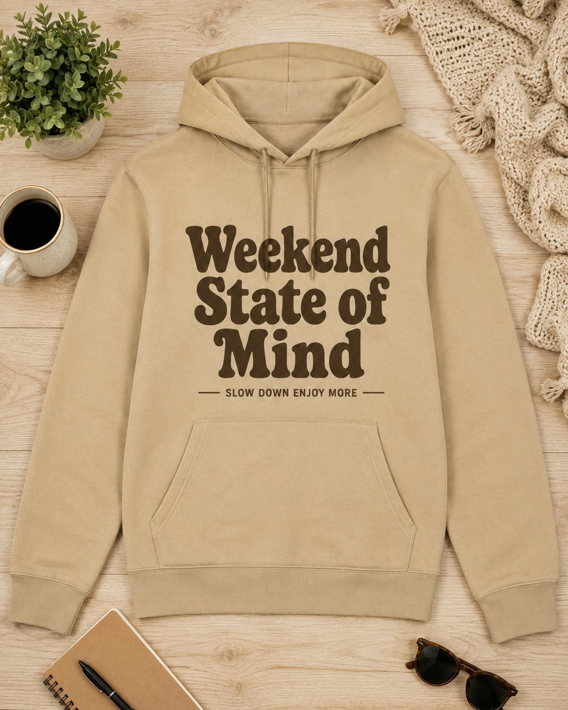 Weekend State of Mind Hoodie-Sand-3