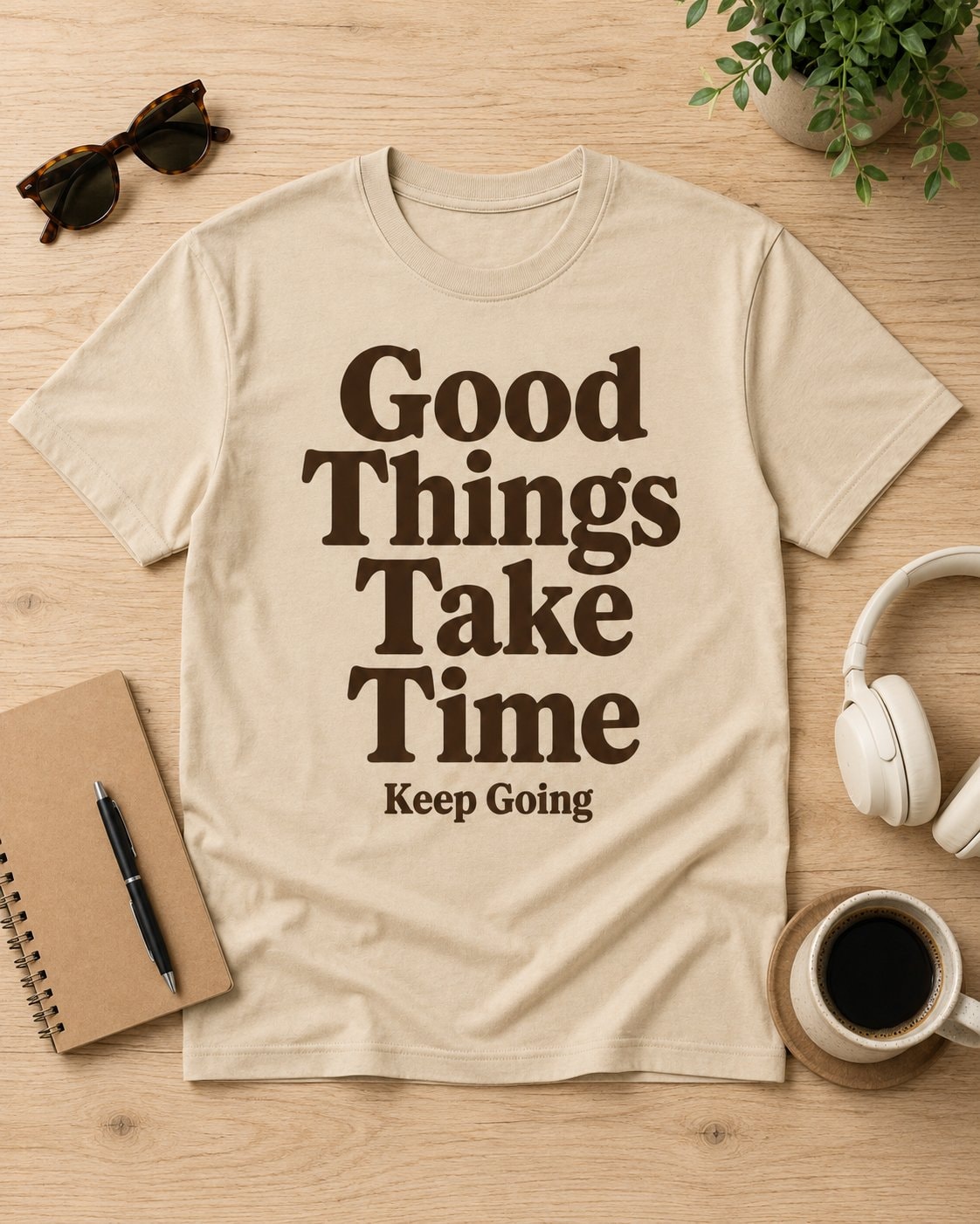 Good Things Take Time Quote T-Shirt-Sand-3