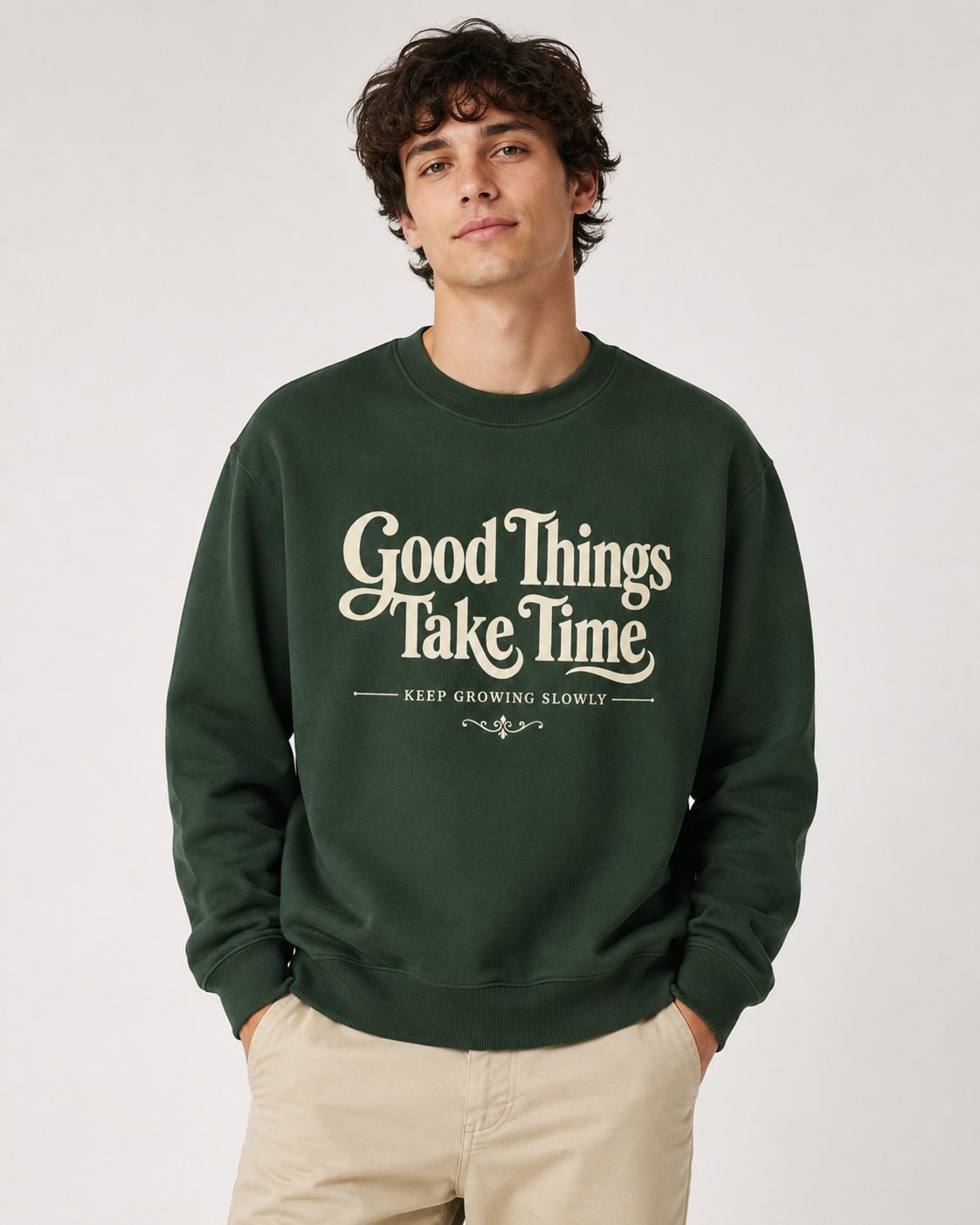 Good Things Take Time Sweatshirt-Forest Green-3